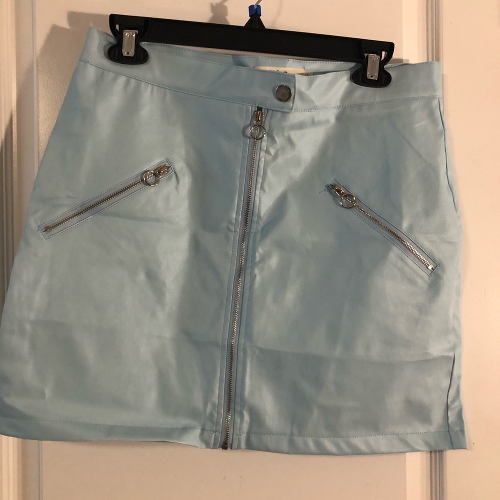 Baby Blue Leather Skirt